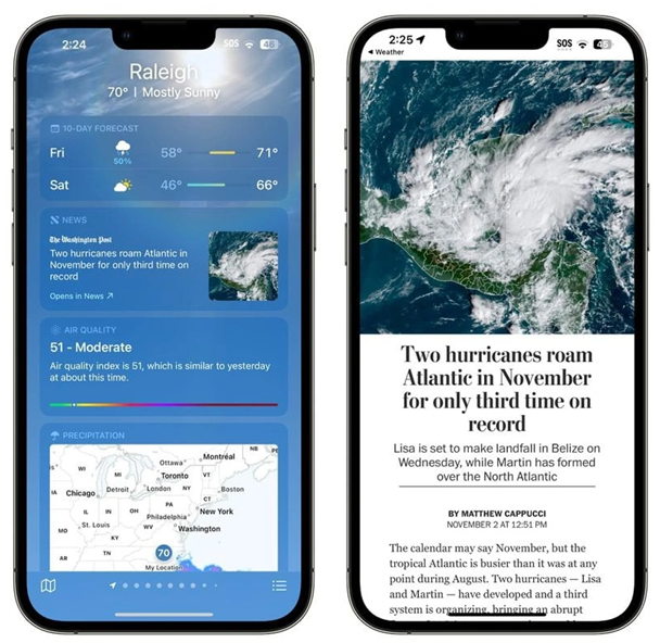 萨迦苹果14维修分享iPhone 14手机如何看天气时顺带看新闻 